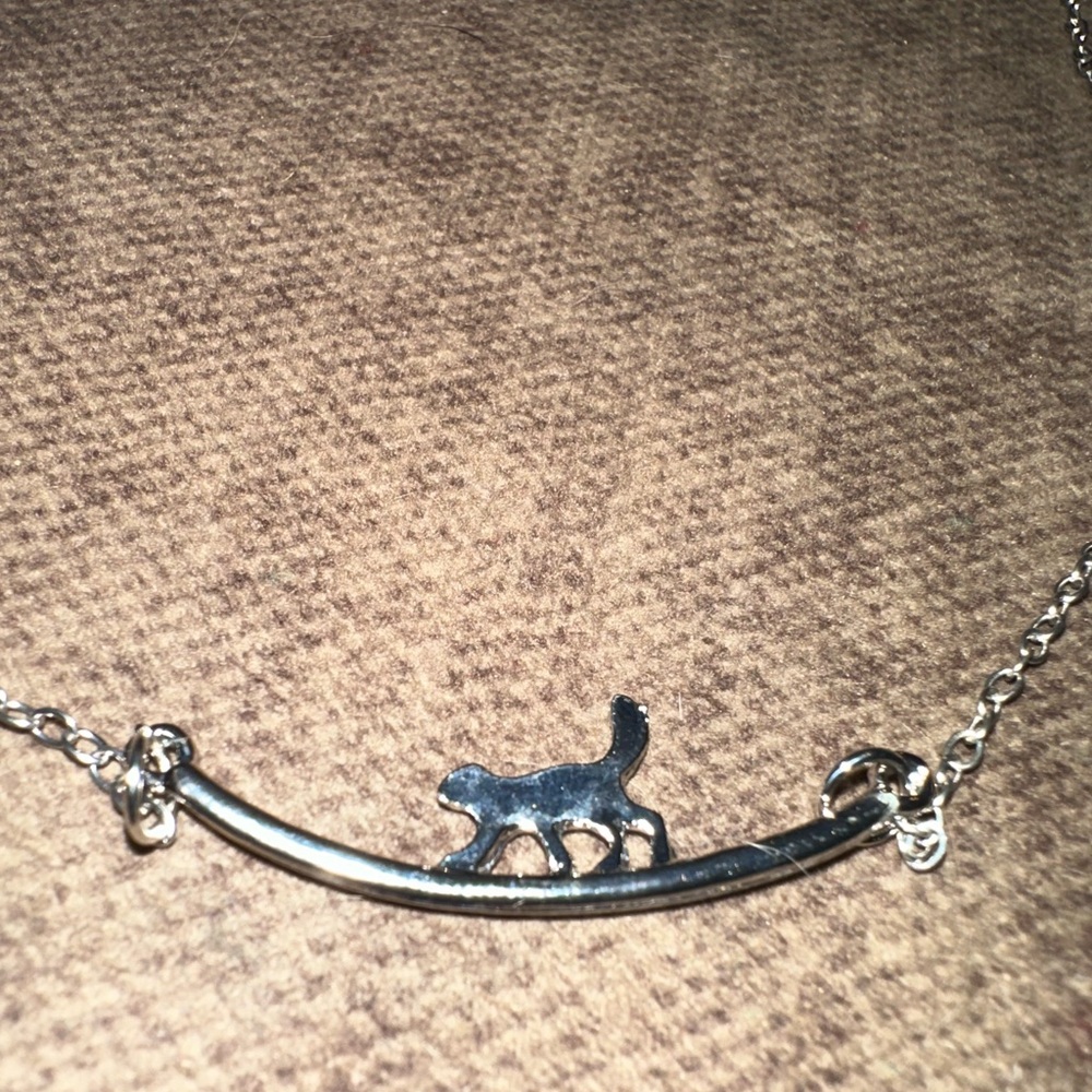 Cat Walking Necklace - Women’s Unknown Metal - Silver Cat Lover Holiday Gift